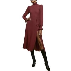 Reformation Stevi Midi Dress Plum Claret Crepe Slit-Leg Cocktail Party Size 6
